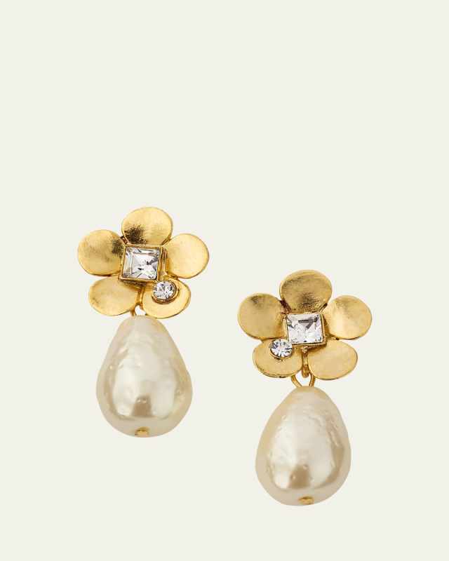Flower Pearly Drop Earrings